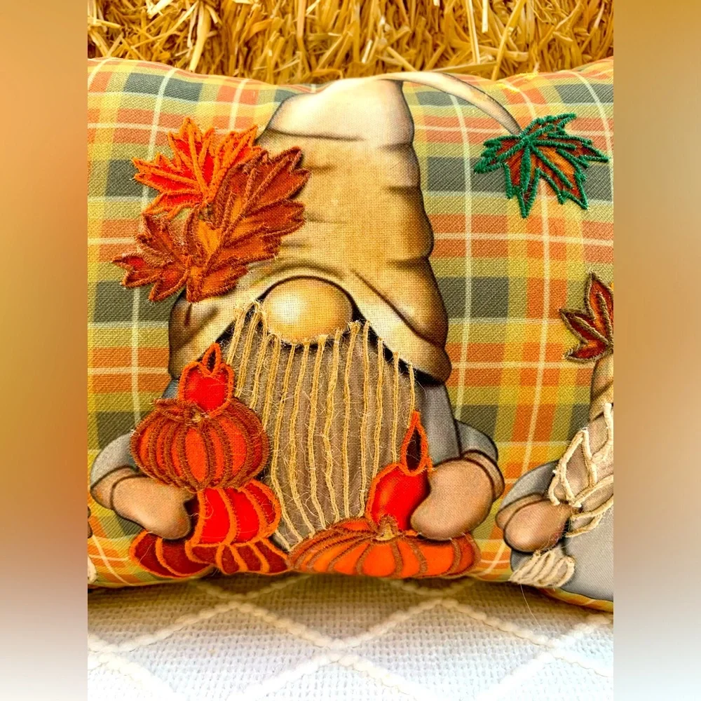 Fall Decor Pillow Plaid Gnomes Ready for Fall Thanksgiving Beautiful Design- NWT